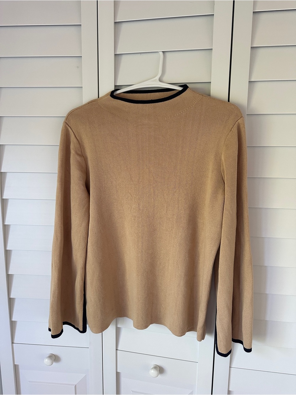 Crewneck Sweater in Camel with Black Trim
